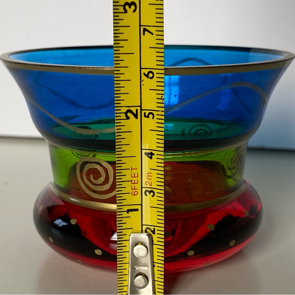 PIER 1 Candle Votive Holder Glass Vintage Red Blue Green Gold Trim Cup Vase Boho - Picture 7 of 16